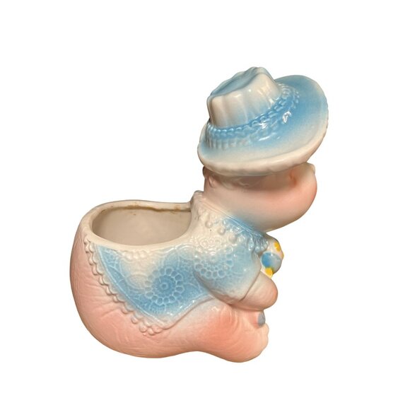 Napcoware Vintage Hippo Pink Blue Ceramic Baby Gift Planter C-8569 - Picture 7 of 15